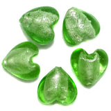 20 Pcs Silver Foil Heart Beads Light Green 18 mm