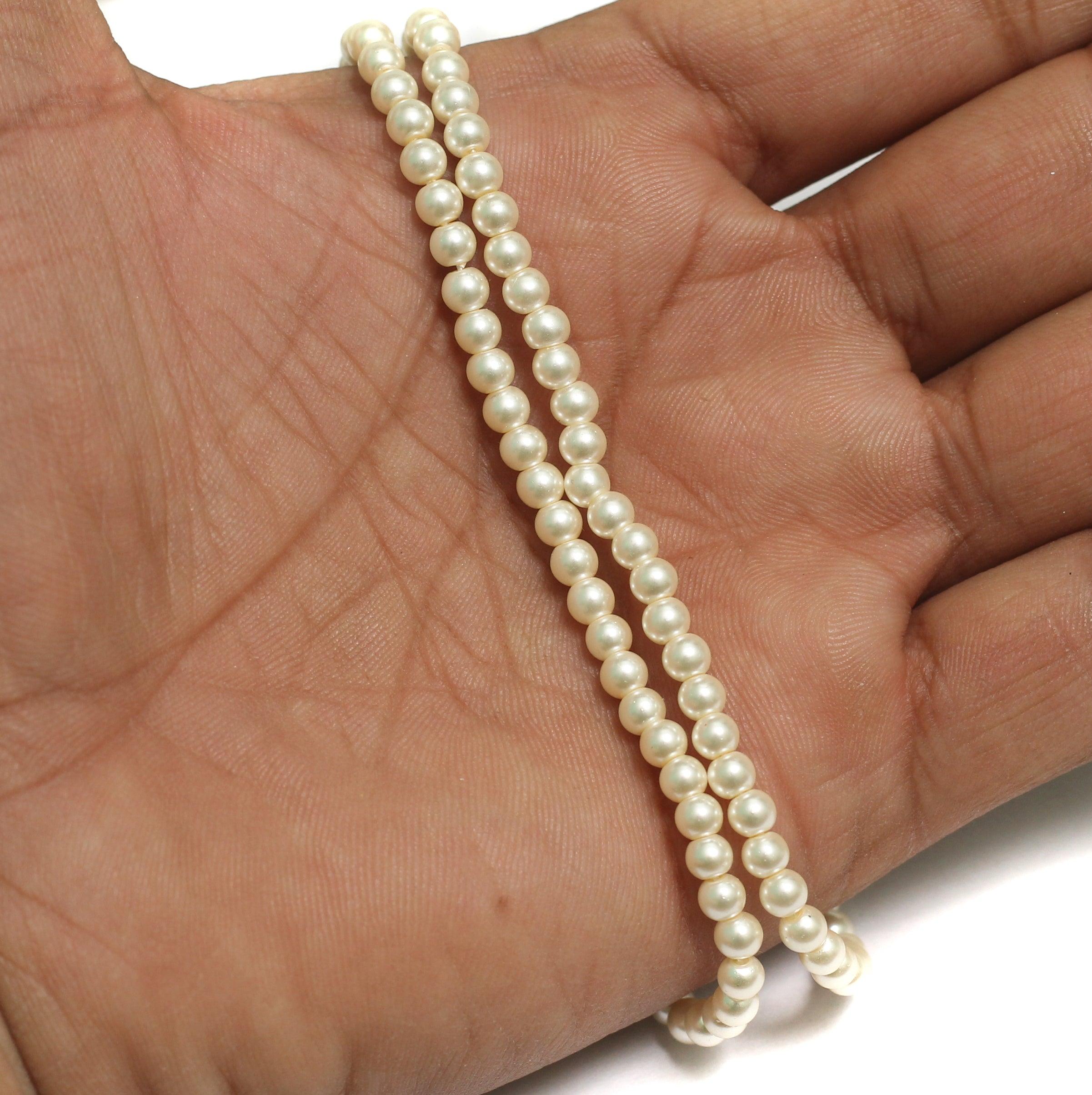 Shell Pearl Round 1 String, White Round Shell Pearl Beads