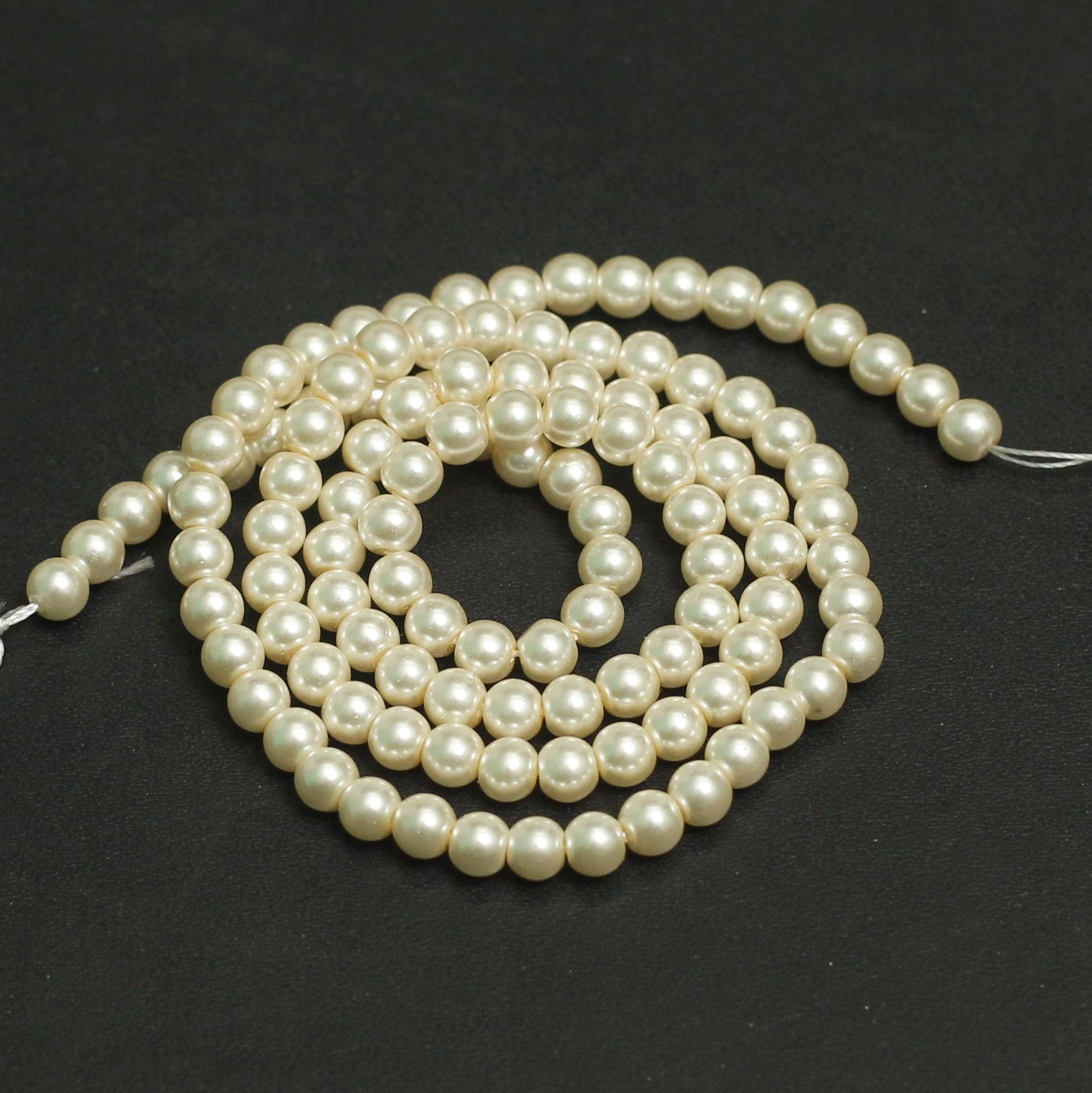 Shell Pearl Round 1 String, White Round Shell Pearl Beads