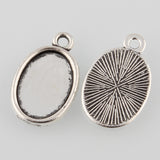 0.75 Inch Tibetan Style Antique Silver Alloy Flat Oval Pendant Cabochon Settings