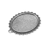 2 Inch Tibetan Style Alloy Oval Tray Cabochon Settings Antique Silver