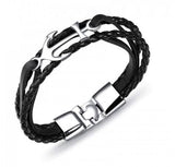 Stainless Steel Anchor Strap Black Leather Bracelet