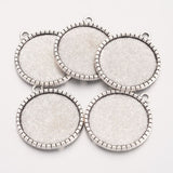 1.25 Inch Tibetan Style Flat Round Alloy Pendant Cabochon Settings Antique Silver
