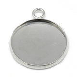 304 Stainless Steel Pendant Flat Round Cabochon Settings 21x17mm