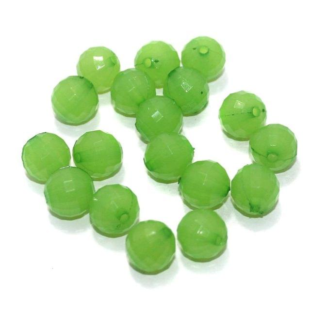 100 Gm Acrylic Crystal Faceted Round Beads Light Green 11 mm