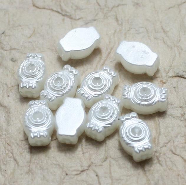 200 Acrylic Pearl Beads White 6x10 mm