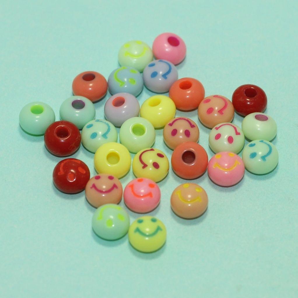 100 Pcs,8mm Multi Color Smiley One Side Hole Donut Acrylic Beads