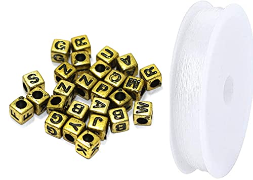 500 Pcs Acrylic Square A to Z Alphabet Letter Beads Gold 6mm