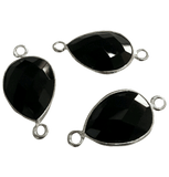 Sterling Silver Drop Black Onyx Connector 21x11mm