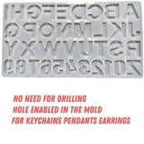 Silicone Alphabet Resin Mold Letter & Number Casting with Built in Hole Enabler