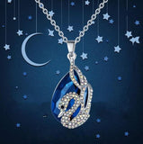 Platinum Plated Blue Crystal Swan Pendant Necklace