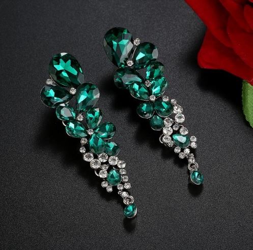 Emerald Green and Rose Zircons Long Earrings – Deara Fashion Accessories