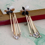 Black Handcrafted Floral Drop Earrings