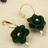 Green Handcrafted Floral Drop Earrings