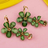 Green Handcrafted Floral Drop Earrings