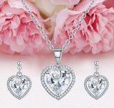 Silver American Diamond Hearts Necklace Set
