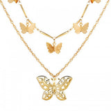 Gold Plated Butterfly Hanging Layered Necklace