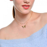 Pearl Butterfly Golden Plated Multi Layer Chain Necklace