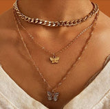 AD Butterfly Multi Chain Golden Plated Necklace
