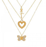 AD Butterfly Rose Golden Multi Layered Chain Necklace