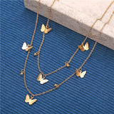 Golden Plated Layered Butterfly Charms Necklace
