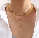 Golden Plated Hearts Layered Chain Necklace