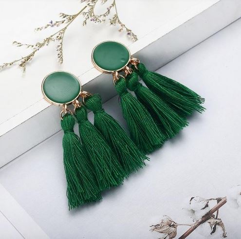 Green-Toned Copper Plated Tassel Earrings