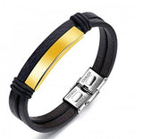 Stainless Steel Golden Leather Charm Bracelet
