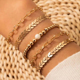 Set Of 5 Wrap Around Golden Bracelets