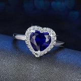 Blue Heart Crystal Silver Plated Ring