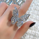 Silver Butterfly Stone Studded Ring