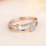 American Diamond Heart Designs Rose Gold Plated Adjustable Ring