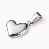 304 Stainless Steel Heart Silver Pendant 14x10x3mm
