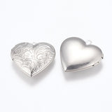 316 Stainless Steel Locket Heart Silver Pendants, 29x29x7mm