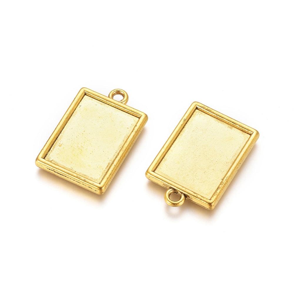 1.25 Inch Tibetan Pendant Rectangle Antique Golden Cabochon Settings