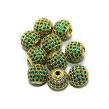 10mm CZ Green Round Beads ,10 Pcs
