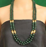 Dual Layer Faceted Stone Long Necklace Green