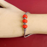 German Silver Trendy Beaded Bracelet Red