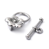 Tibetan Flower Style Alloy Toggle Clasps Antique Silver 20x13mm