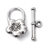 Tibetan Flower Style Alloy Toggle Clasps Antique Silver 20x13mm