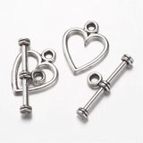 Alloy Heart Toggle Clasps Antique Silver 14x11x1mm