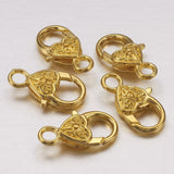 Tibetan Heart Lobster Claw Clasps Golden 25x14x6mm