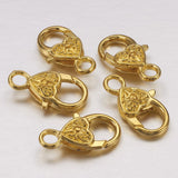 5 Pcs Tibetan Heart Lobster Claw Clasps Golden 25x14x6mm