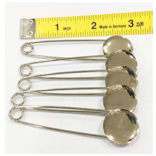 3 Inches Metal Safety Pins With Round Brooch Pin Fitting