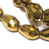 30+ Crystal Faceted Drop Metallic Beads Golden 11x7mm