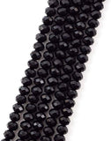 1 String, 6mm Black Glass Crystal Beads Rondelle