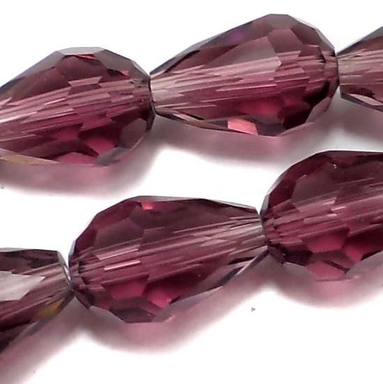 60 Pcs, 12x8mm Purple Faceted Crystal Drop Beads