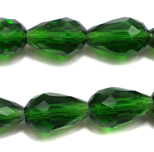 20+Pcs, 14x10mm Green Faceted Crystal Drop Beads
