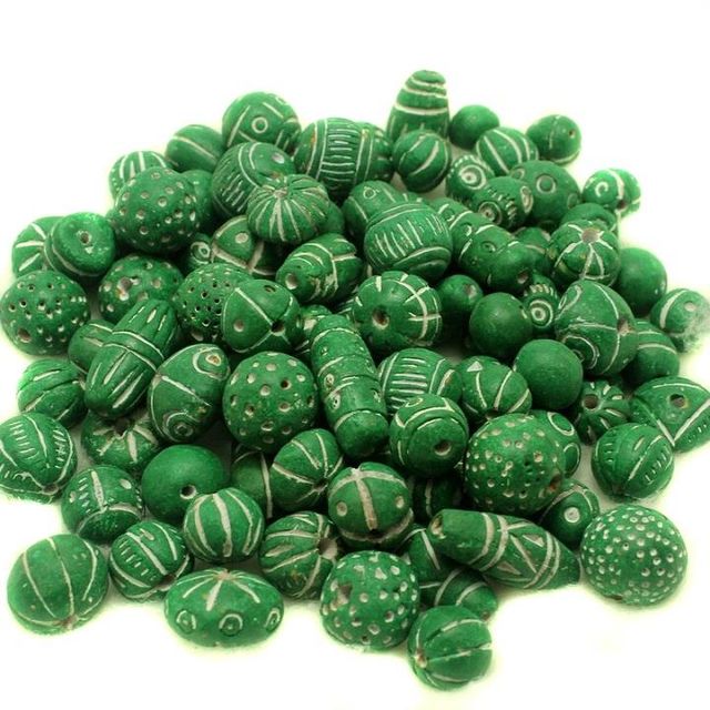 50 Clay Beads Assorted Green 12-30mm