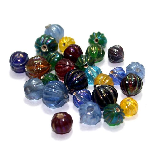 300+ Glass Kharbooja Beads Assorted Rainbow 8-10mm
